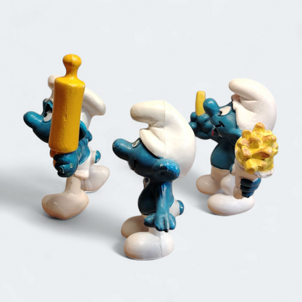 Vintage Smurf Lot of 3 – French Fry & Angry Smurf (West Germany, Pre-Owned)