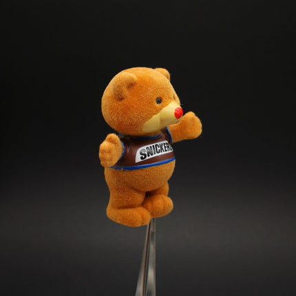 SNICKERS BEAR Vintage 80s BROWN TEDDY 2.5" Figure FLOCKED Toy Chocolate Mascot