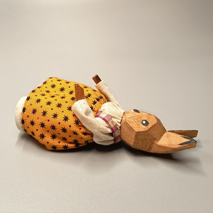 Wood Hand Carved Girl Bunny Rabbit – Orange Skirt (Damaged, Pre-Owned)