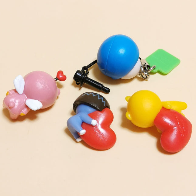 Lot of 4 Kakao Friends Bear with Heart – 1" Plastic Charm Keychain (Pre-Owned)