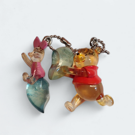 Disney Winnie the Pooh & Piglet Clear Heart – 1.25" Keychain (Yujin, Pre-Owned)