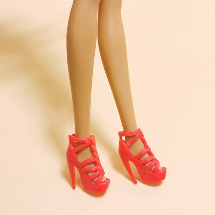 1/6 Scale Red Multi Strap Sandals Heel Shoes with Hearts – for 11" Doll (Pre-Owned)