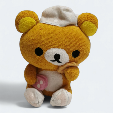 San-X Rilakkuma Brown Bear in Pajamas – 4.5" Plush Keychain (Pre-Owned)