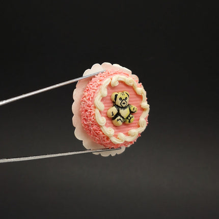 Handmade Pink Cake with Teddy 1.5" Miniature – Dollhouse Food (Pre-Owned)