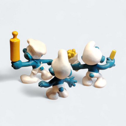 Vintage Smurf Lot of 3 – French Fry & Angry Smurf (West Germany, Pre-Owned)