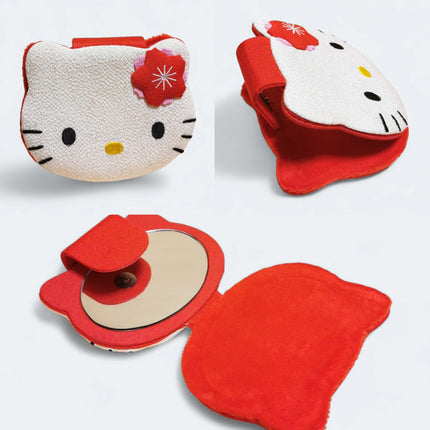 Hello Kitty Folding Pocket Mirror – 4" Fabric Compact (Pre-Owned)