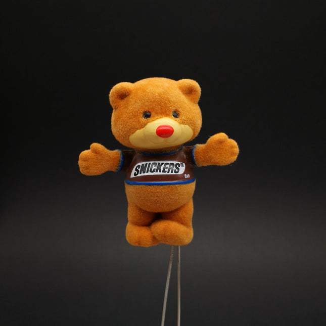 SNICKERS BEAR Vintage 80s BROWN TEDDY 2.5" Figure FLOCKED Toy Chocolate Mascot