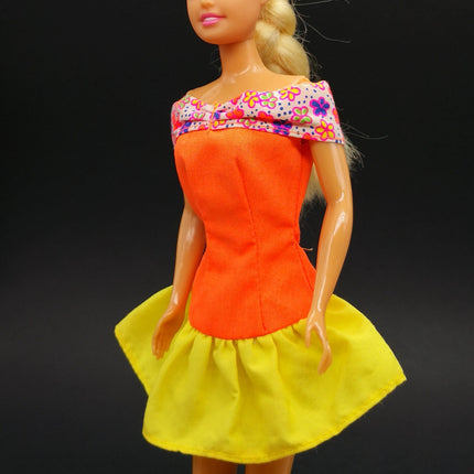 Mattel Barbie Orange Off-the-Shoulder Dress – 11" Outfit (Pre-Owned)