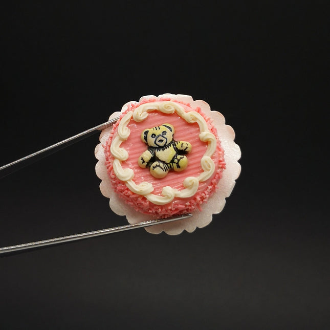 Handmade Pink Cake with Teddy 1.5" Miniature – Dollhouse Food (Pre-Owned)
