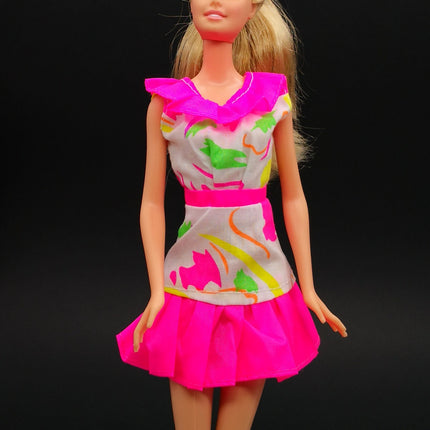 90s Neon Pink & White Dress – 11" Doll Outfit (Pre-Owned)