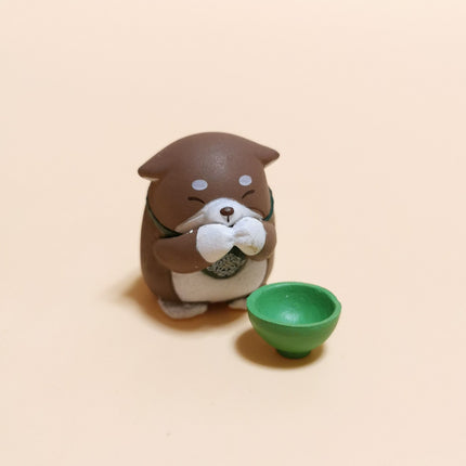 Chubby Napping Shiba with Green Bowl 1.25" Mini Figure – Dollhouse Dog (Pre-Owned)