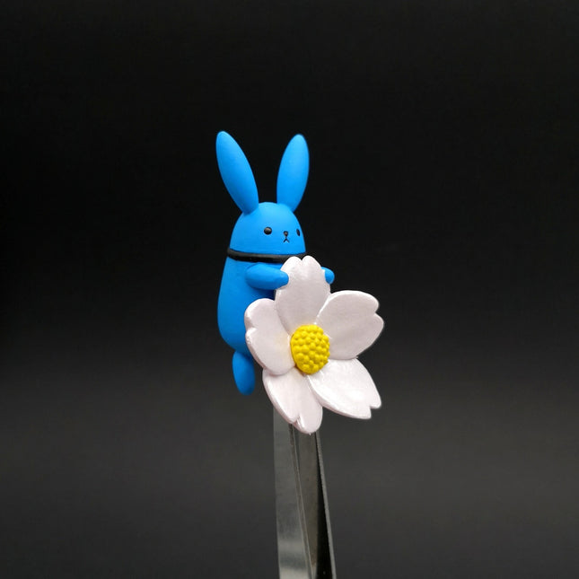 Blue Rabbit with Flower Cup-Rim Figure 1.5" – Tsukiuta Anime Toy (Pre-Owned)