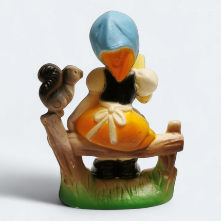 Vintage Hummel Style Girl Reading Book with Squirrel – 4.5" Figurine (80s, Pre-Owned)