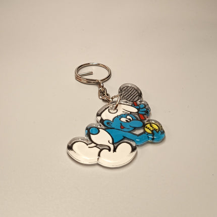 Vintage The Smurfs Playing Tennis 2.5" Mini Figure ACRYLIC KEYCHAIN KEYRING Toy