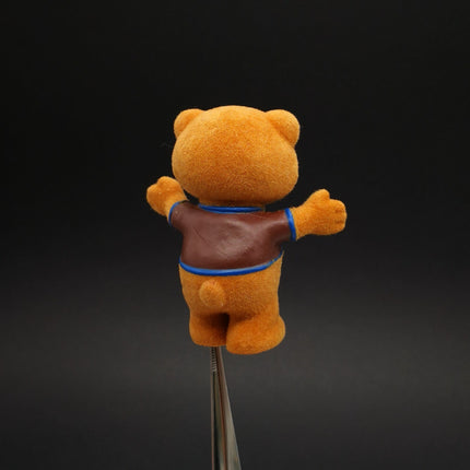 SNICKERS BEAR Vintage 80s BROWN TEDDY 2.5" Figure FLOCKED Toy Chocolate Mascot