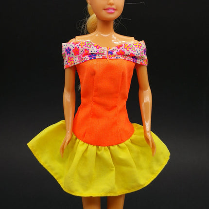 Mattel Barbie Orange Off-the-Shoulder Dress – 11" Outfit (Pre-Owned)