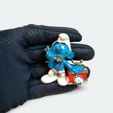 The Smurfs SMURF BOY w TELEPHONE 2" Mini Figure Schleich Vintage Toy PEYO 1980