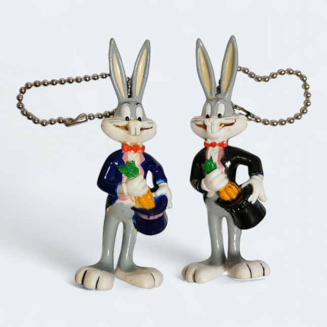 Looney Tunes MAGICIAN BUGS BUNNY 3.5" Mini Figure PVC KEYCHAIN Toy Lot of 2
