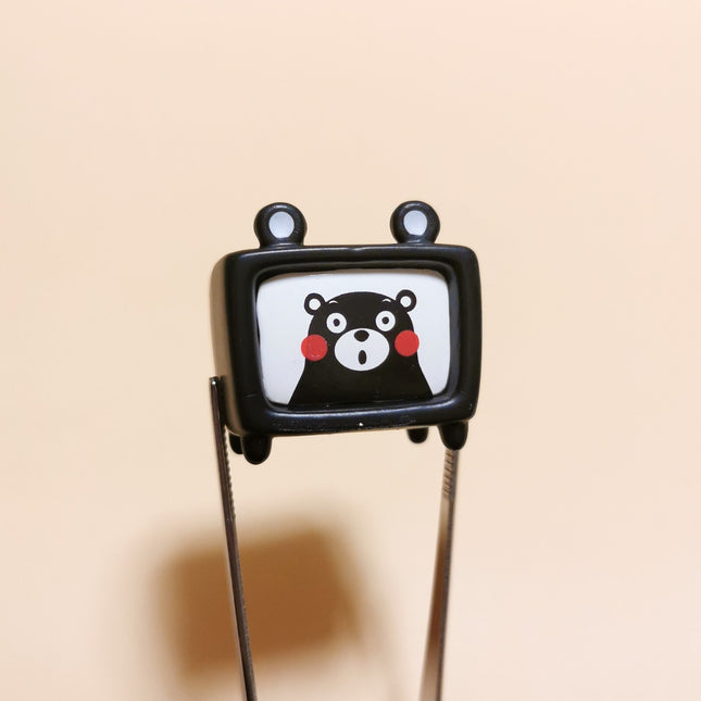 Pre-owned miniature Kumamon black TV 1 inch dollhouse furniture figure.