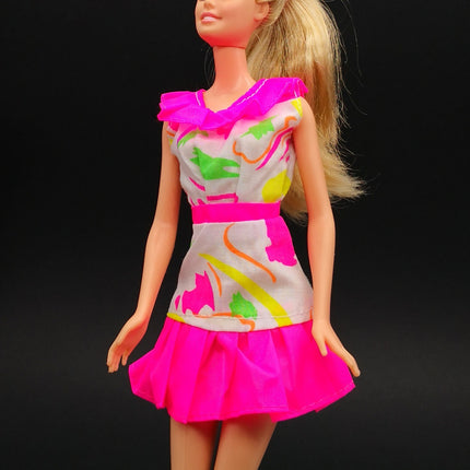 90s Neon Pink & White Dress – 11" Doll Outfit (Pre-Owned)