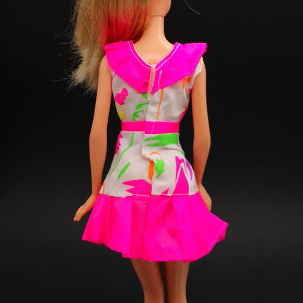 90s Neon Pink & White Dress – 11" Doll Outfit (Pre-Owned)