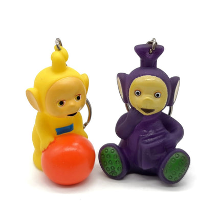 Teletubbies LAA LAA TINKY WINKY 2" Mini Figure PVC KEYRING Lot of 2 Rubber Toy