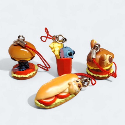 Stitch as Fast Food Mascot 1" Mini Figures – Lot of 4 Keychains (Pre-Owned)