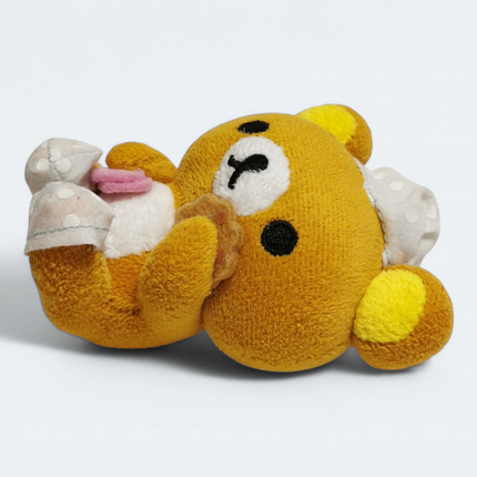 San-X Rilakkuma Brown Bear in Pajamas – 4.5" Plush Keychain (Pre-Owned)