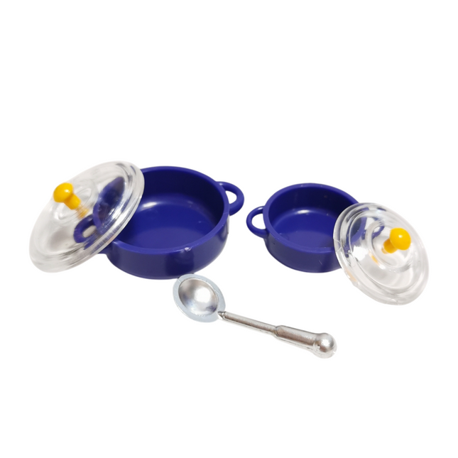 Blue Cooking Stew & Soup Pot Set – Miniature Dollhouse / Barbie Kitchen (Pre-Owned)