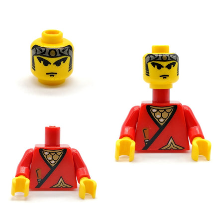 LEGO Ninja Red Minifigure Head with Gold Bandana & Red Wrap Torso – cas050 (Pre-Owned)
