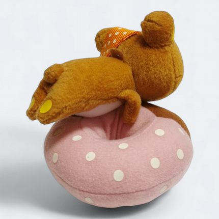 San-X Rilakkuma Brown Bear on Doughnut – 3" Plush Keyring (Pre-Owned)