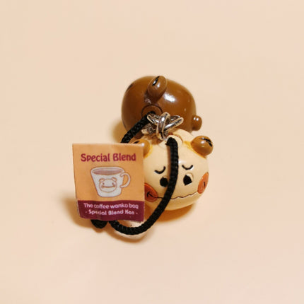 Mocainu Brown & Beige Coffee Bean Dog – 3/4" Keychain (Japan, Rare, Pre-Owned)