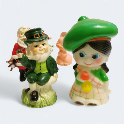 Mixed Lot of 5 Vintage Plastic Figures – Leprechaun Santa Girl Rabbit (Pre-Owned)