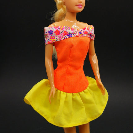 Mattel Barbie Orange Off-the-Shoulder Dress – 11" Outfit (Pre-Owned)