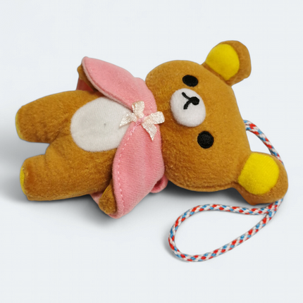 San-X Rilakkuma Brown Bear with Pink Cape – 4" Plush Keychain (Pre-Owned)