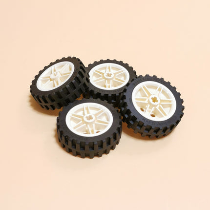 White Wheels with Black Tires – VW Camper Van Lot of 4 (LEGO Compatible)