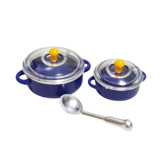 Blue Cooking Stew & Soup Pot Set – Miniature Dollhouse / Barbie Kitchen (Pre-Owned)