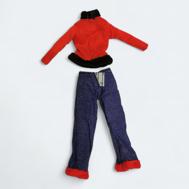 1/6 Scale Doll Clothes 90s Retro Red Top & Jeans with Fur Trim – for Jenny (Pre-Owned)