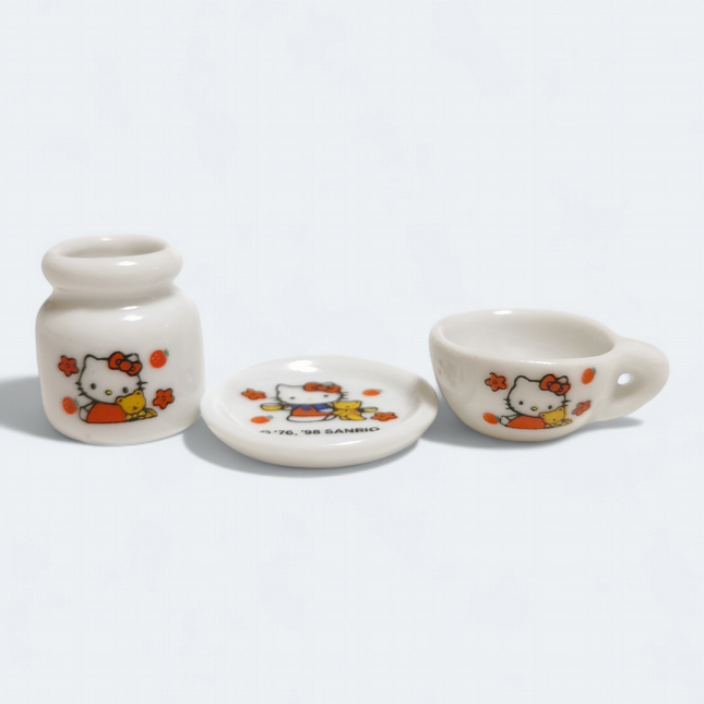 Miniature Hello Kitty White Cup & Plate – 1" Ceramic Set (Pre-Owned)