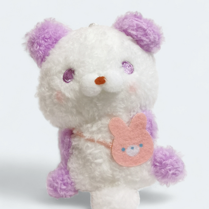 Cute White Bear with Purple Ears 4" Plush Keychain – Bag Charm (Pre-Owned)
