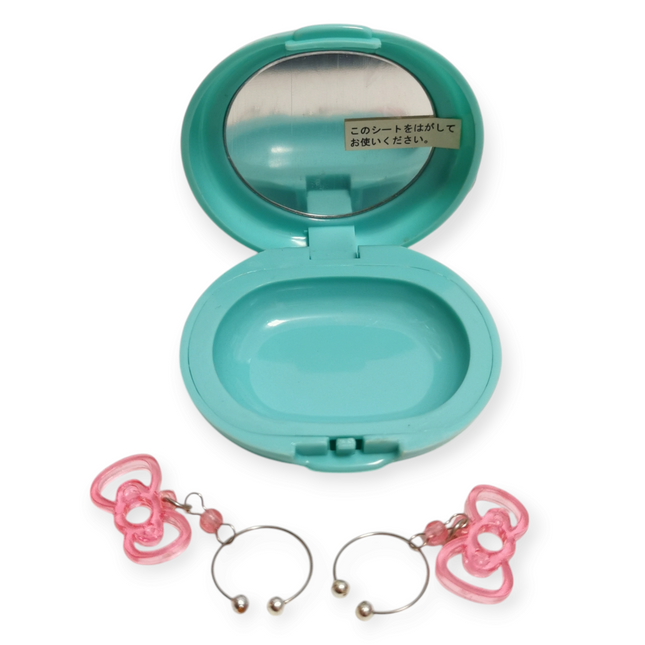 Sanrio Hello Kitty 2" Storage Case – Mirror & Bow Earrings (Pre-Owned)