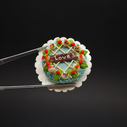 Handmade Blue Love Cake 1.5" Miniature – Dollhouse Wedding Dessert (Pre-Owned)
