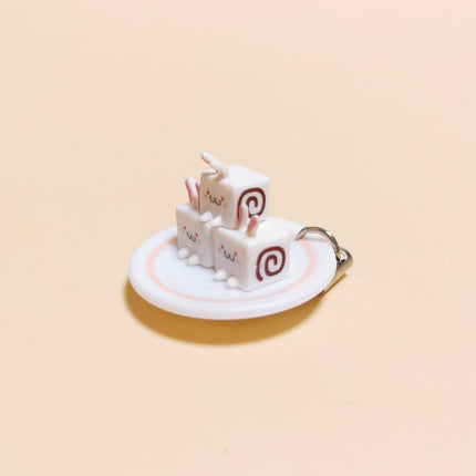 Miniature Rabbit Bunny Cake Roll 1" Charm Keychain – Dollhouse Food (Pre-Owned)