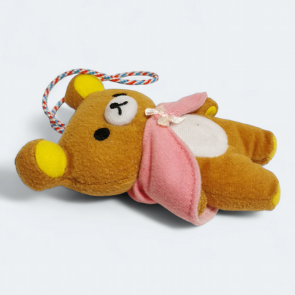 San-X Rilakkuma Brown Bear with Pink Cape – 4" Plush Keychain (Pre-Owned)