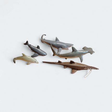 Lot of 5 Mini Sharks & Dolphin – 1–2" Figures Dollhouse Animals (Pre-Owned)