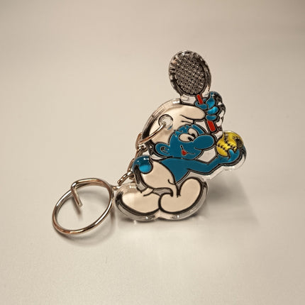 Vintage The Smurfs Playing Tennis 2.5" Mini Figure ACRYLIC KEYCHAIN KEYRING Toy