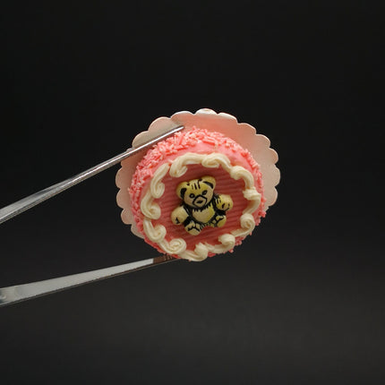 Handmade Pink Cake with Teddy 1.5" Miniature – Dollhouse Food (Pre-Owned)