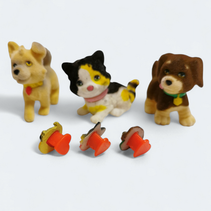 Puppy In My Pocket Calico Kitty & Dog 1.5" Figures – Lot of 3 Dollhouse Pets (Pre-Owned)