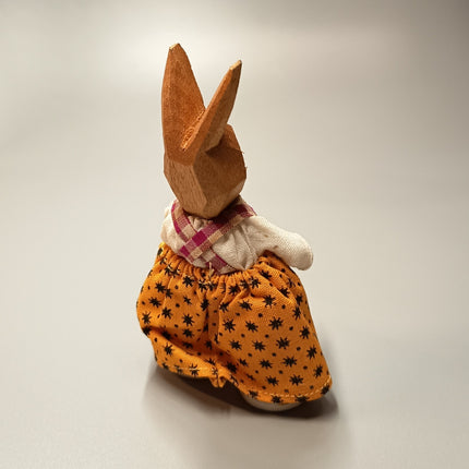 Wood Hand Carved Girl Bunny Rabbit – Orange Skirt (Damaged, Pre-Owned)