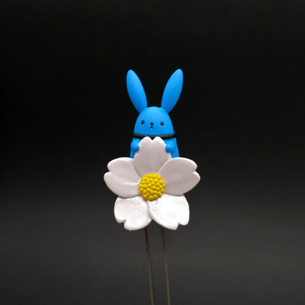 Blue Rabbit with Flower Cup-Rim Figure 1.5" – Tsukiuta Anime Toy (Pre-Owned)